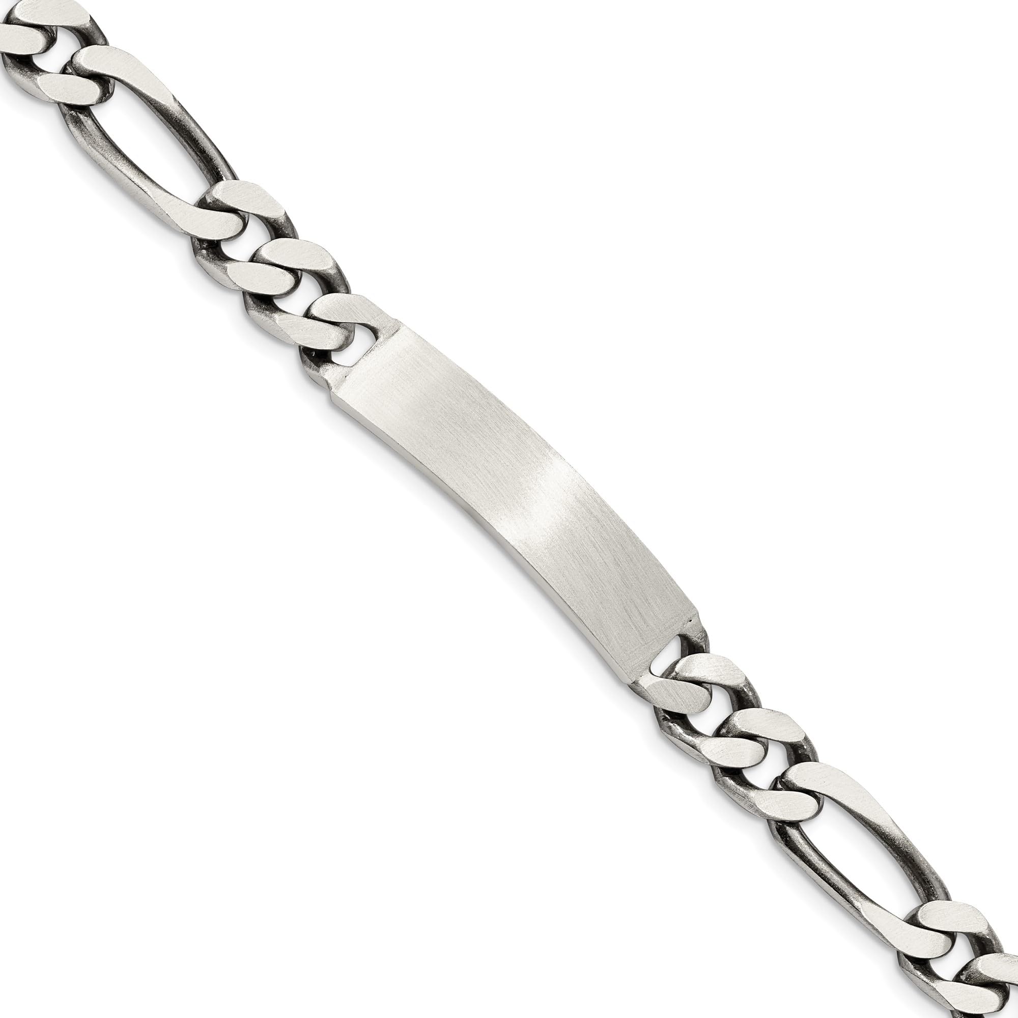 925 Sterling Silver Engraveable Vintage Figaro Link Name Bar ID Bracelet - Personalized Gift for Women, Men, Couples | Birthday, Anniversary, Wedding, Friendship Jewelry
