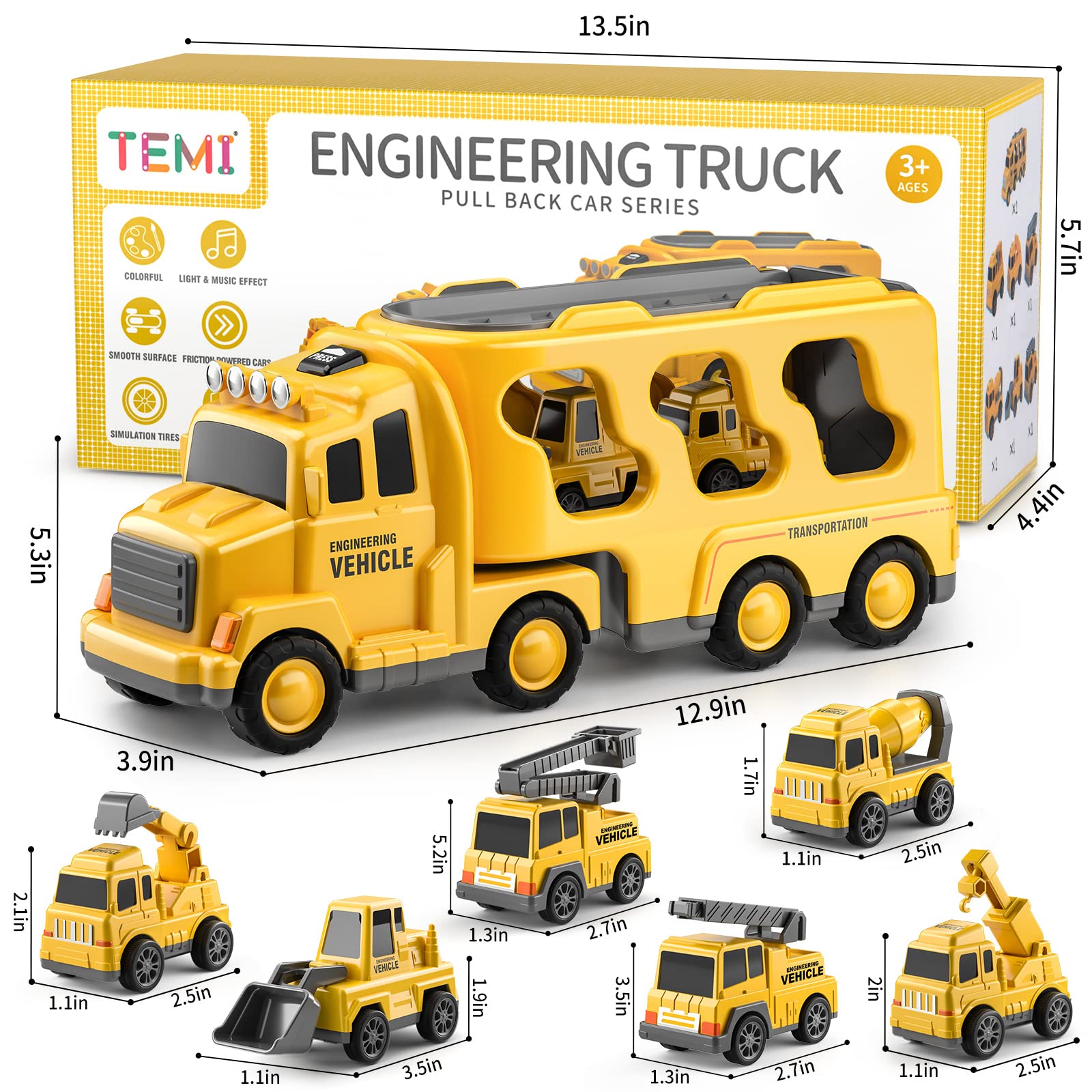 Best Construction Truck Toys for Toddlers Ages 3-6 - 7-in-1 Friction Powered Vehicle Set with Dump Truck, Excavator & More - Perfect for Indoor Play, Sandbox Fun & Early Learning Development