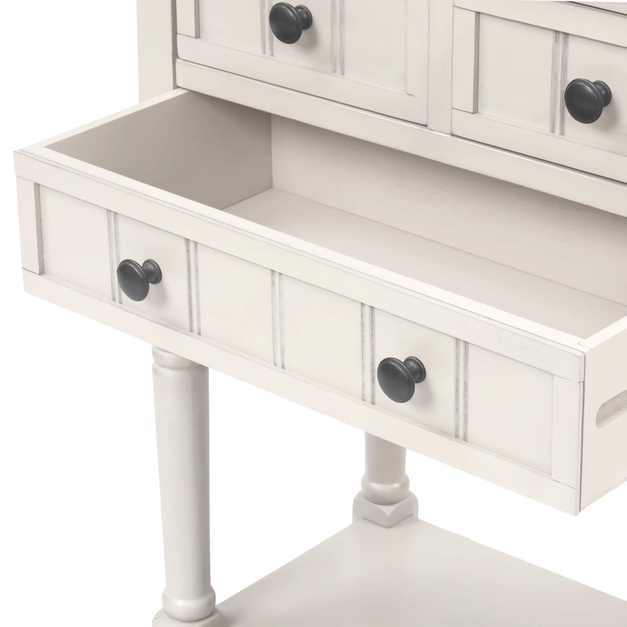 Narrow Console Table with 4 Storage Drawers & Bottom Shelf - Solid Wood Sofa Table, Entryway Table, Sideboard for Living Room, Hallway - Easy Assembly (White) - Perfect for Small Spaces & Home Organization