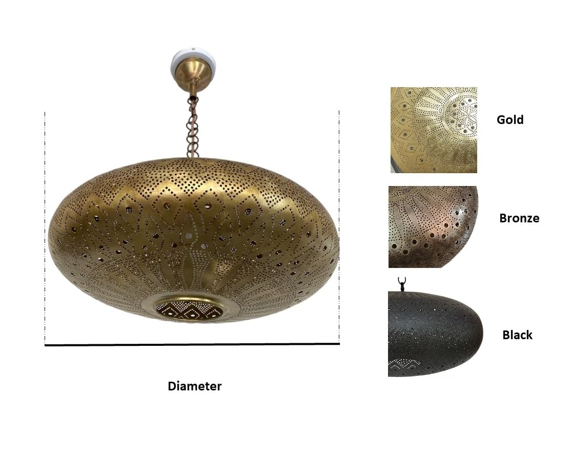 Rustic Moroccan Pendant Light Fixture - 13.77 Inch Gold Chandelier for Farmhouse Dining Room, Kitchen & Living Room Decor | Boho Ceiling Lighting for Home, Cafe, Restaurant & Wedding Venue