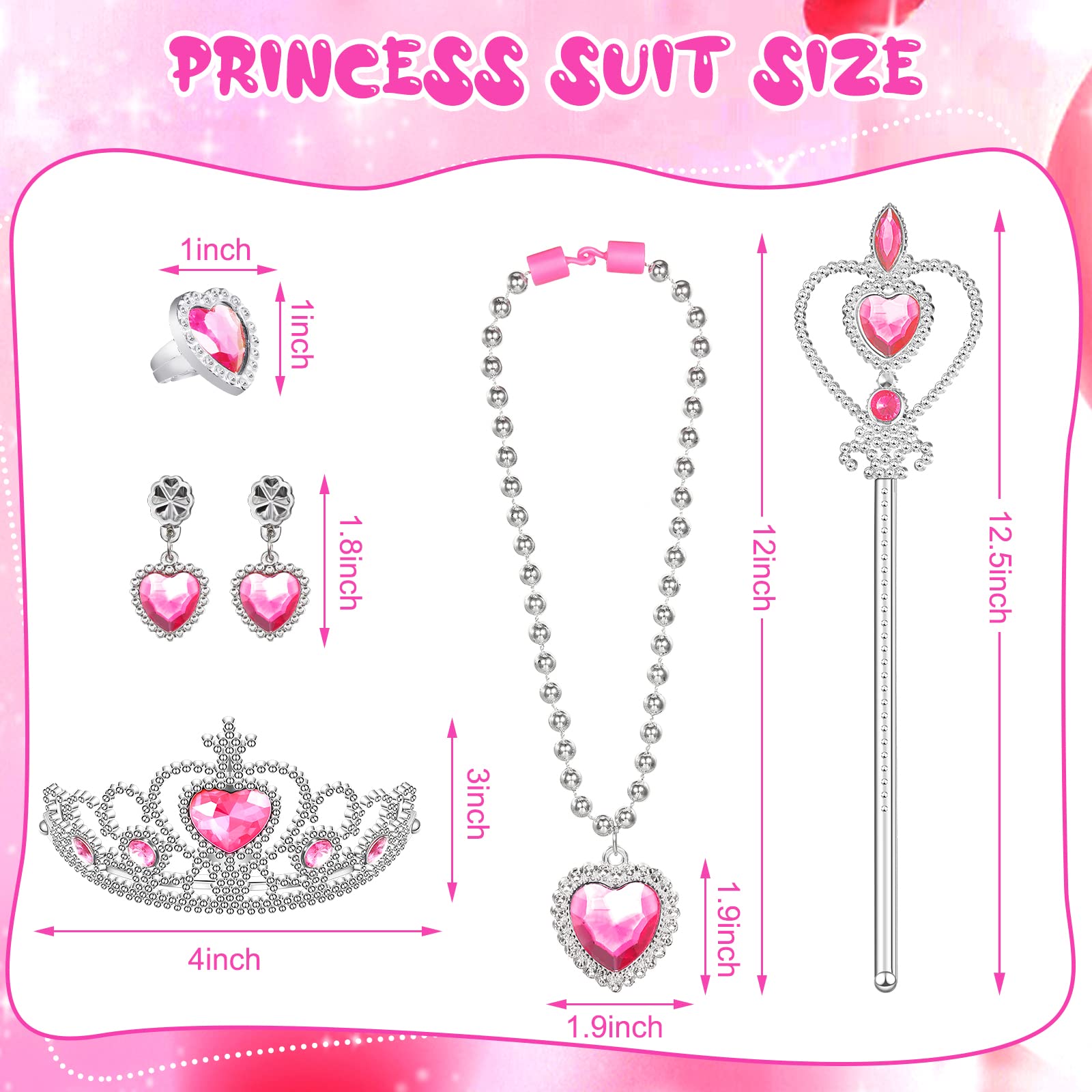 18-Piece Princess Jewelry Set with Crown, Wand, Necklace, Earrings & Rings - Pretend Play Dress-Up Toys for Girls (Blue, Pink, Purple) - Perfect for Birthday Parties, Tea Parties & Role-Playing Games