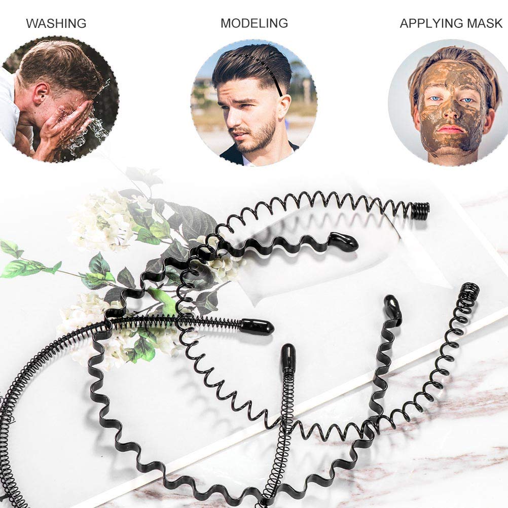 SOLUSTRE 3-Pack Wavy Headbands for Men & Women - Metal Teeth Comb Headbands, Anti-Slip Sports Hair Hoops, Multi-Style Elastic Hair Accessories for Workouts, Running, Yoga and Daily Use
