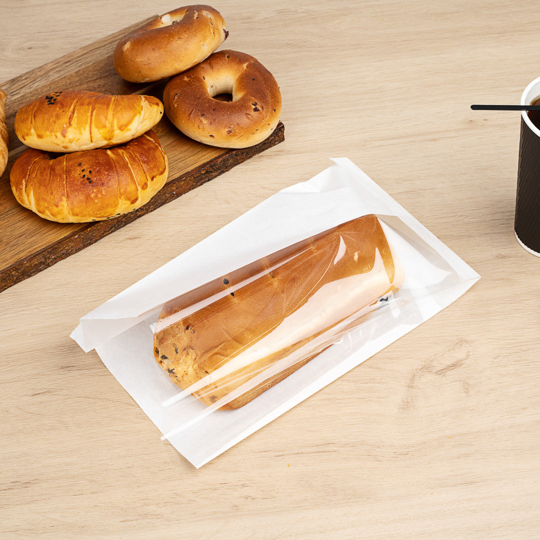 Premium White Paper Large Bread Bags with Side Window - 6 x 2 3/4 x 11 1/2 Inches - Pack of 100 - Perfect for Bakeries, Cafes & Food Packaging