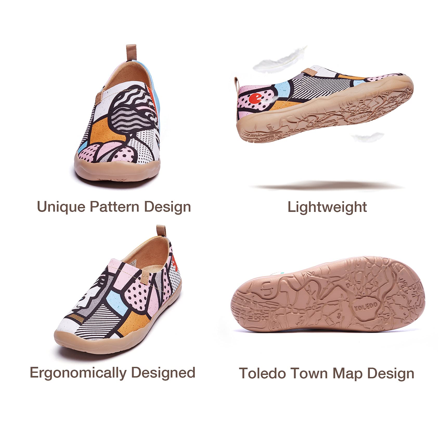 UIN Women's Slip On Sneakers - Comfortable Knit Loafers with Artistic Painting | Soft Walking Shoes for Casual Wear, Travel & Everyday Use