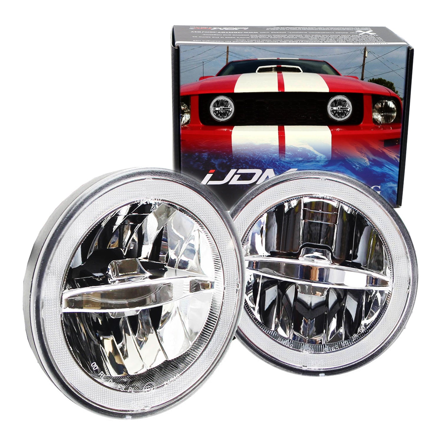 30W Rally Racing Style LED Halo Ring Fog Lights for 2005-2009 Ford Mustang - Durable Off-Road Fog Lamps with Bright Halo Rings for Night Driving & Car Shows