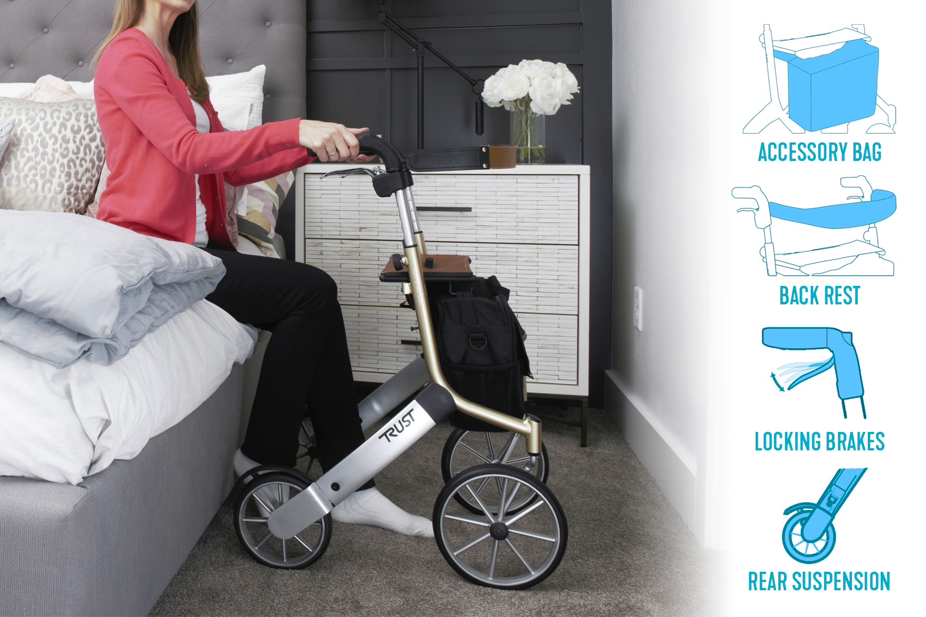 Premium Lightweight Rollator Walker for Seniors & Adults - Foldable Mobility Aid with Seat, Basket & Hand Brakes - Ideal for Outdoor Walks, Shopping & Travel