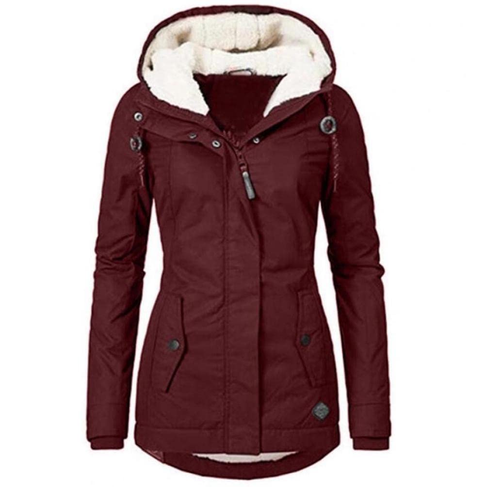 Women's Plus Size Winter Parka Jacket - Velvet Lined, Windproof, Hooded, Padded Warm Coat with Pockets for Outdoor Sports & Cold Weather