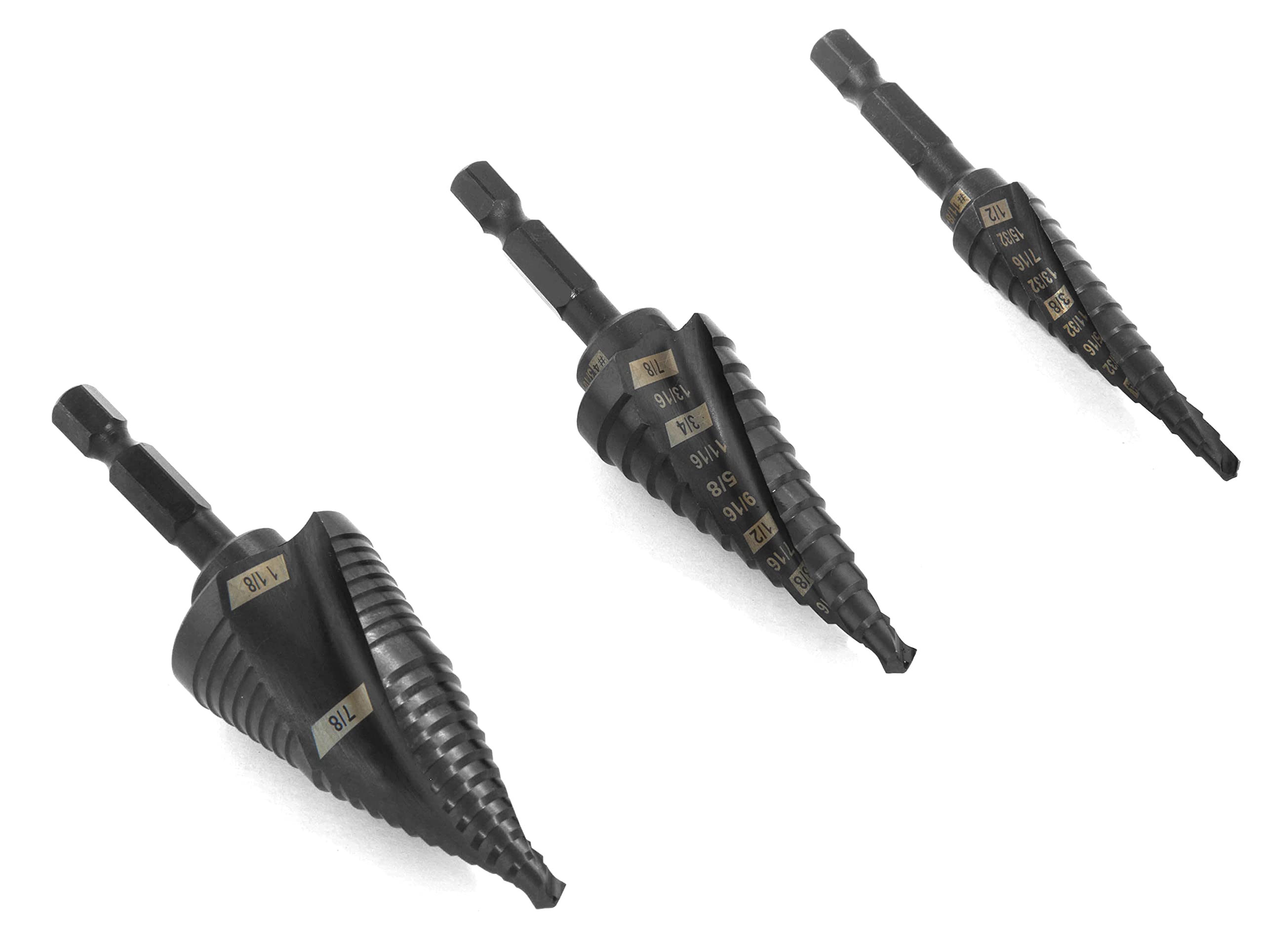 WEN DB149X 3-Piece Titanium Step Drill Bit Set - #1, #4, #9 Sizes for Metal, Wood & Plastic - Perfect for HVAC, Electrical & DIY Projects