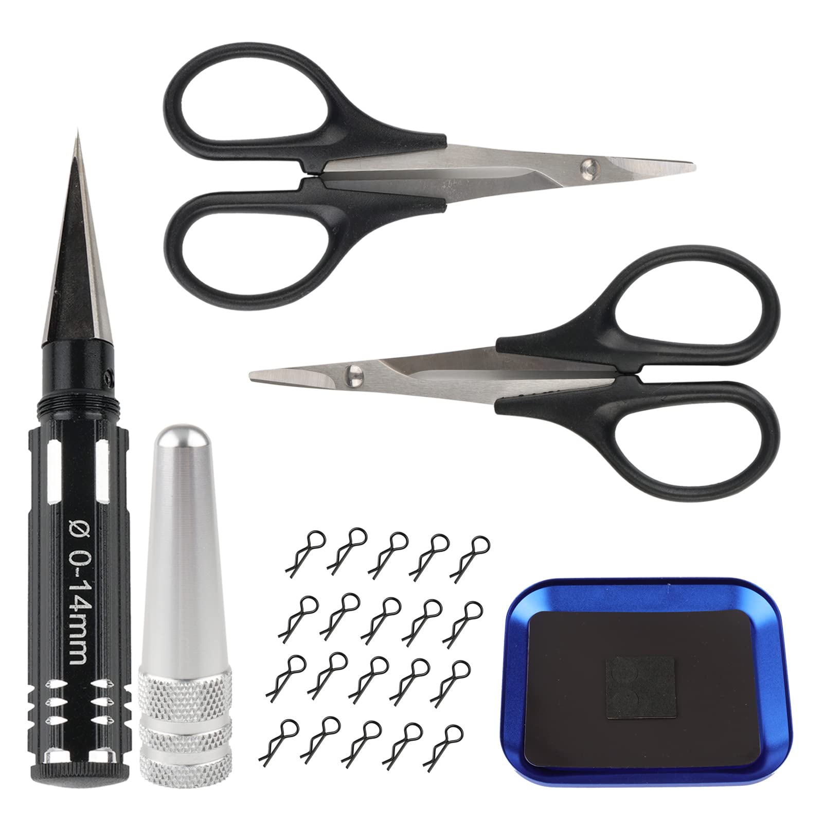 24-Piece RC Car Tool Kit with Body Reamer, Curved/Straight Scissors, Body Clips & Screws - Compatible with 1/8 1/10 1/12 RC Cars, Trucks, Buggies & Crawlers - Perfect for RC Body Shell Mounting & Maintenance