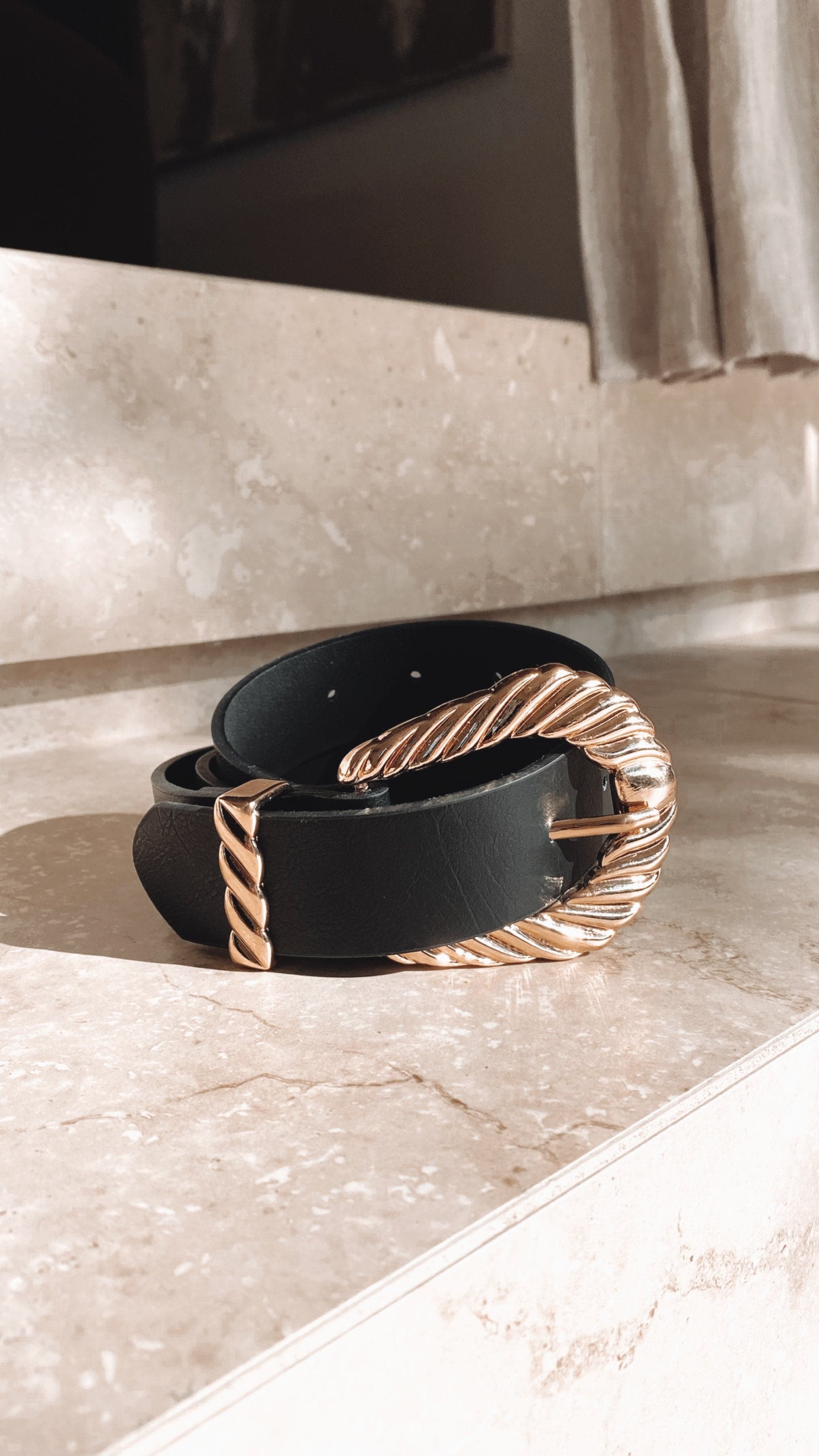 Amelie Twist Buckle Belt for Women - Stylish Black & Gold Waist Belt | Perfect for Jeans, Dresses & Fashion Accessories