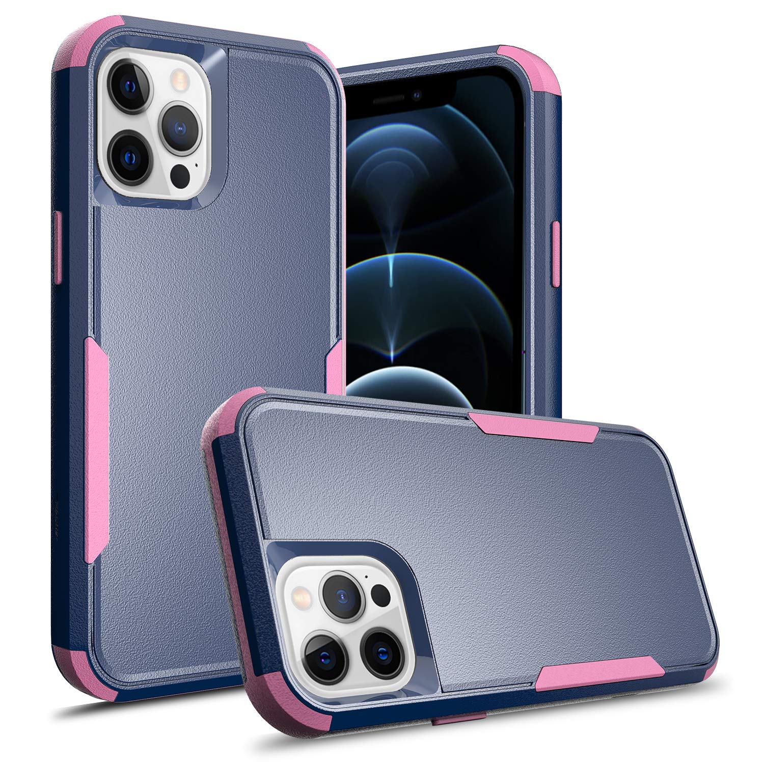 Shockproof Heavy Duty Armor Case for iPhone 13 Pro - Blue & Pink Cute Women's Protective Cover | Rugged Hard Case for Outdoor, Work & Everyday Use