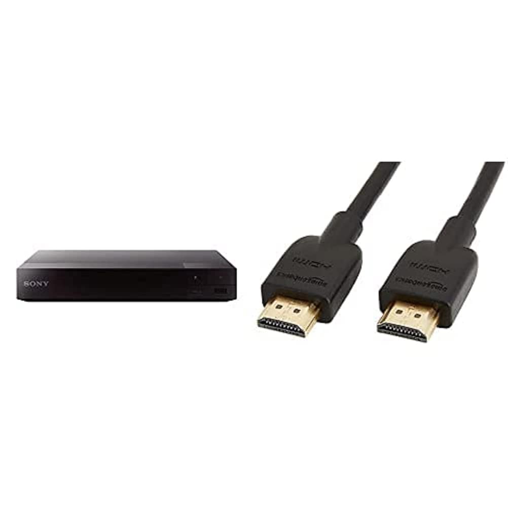 Sony BDP-S3700 4K Blu-Ray Player with Wi-Fi, USB & Ethernet | Includes Amazon Basics HDMI 2.0 High-Speed Cable (1.8m) for 3D & Audio Return | Perfect for Home Theater & Movie Night Setup