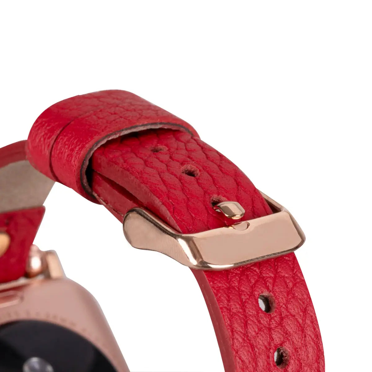 Premium Red Leather Ultra Slim Apple Watch Band with Gold Rivet - Stylish & Durable Replacement Strap for Workouts, Office & Everyday Wear