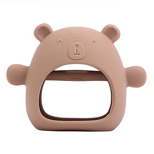 **Organic Silicone Baby Teething Toys for Infants 3+ Months | Soft Chewable Mitten Teether for Breastfeeding & Soothing | Anti-Drop Design for Newborns & Car Seat Safety | BPA-Free, Easy to Clean (Brown) - Perfect for On-the-Go & Teething Relief**