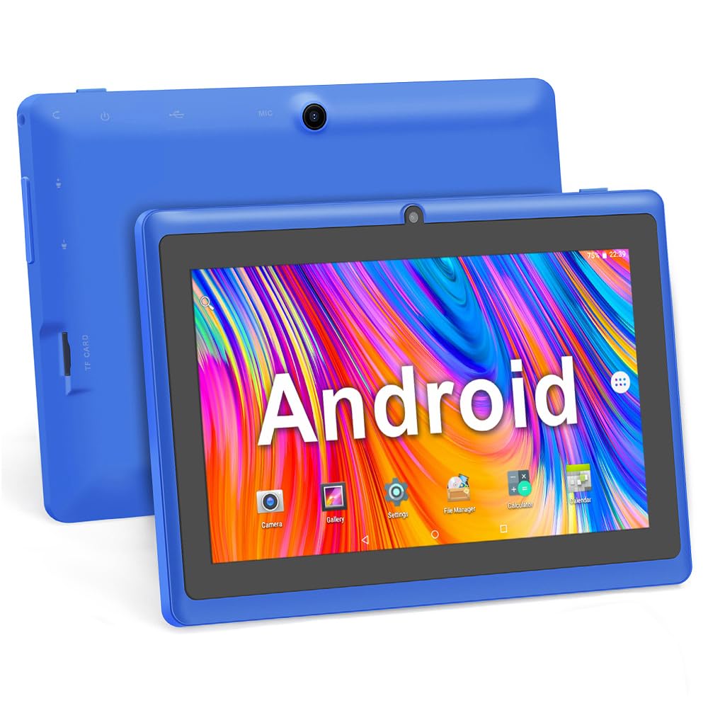 Haehne 7 Inch Android Tablet - Quad Core A33 Processor, 1GB RAM 8GB Storage, Dual Camera, HD Touch Screen, Bluetooth & WiFi - Perfect for Kids Learning, Travel Entertainment & Home Use (Blue)