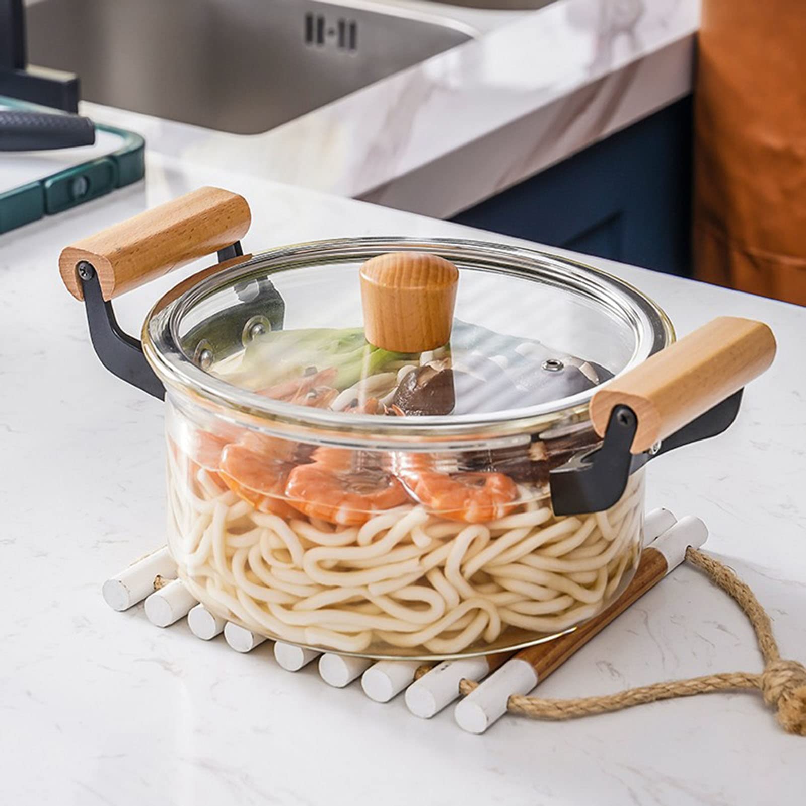 **Clear Heat-Resistant Glass Pot with Lid & Handle - 3.5L Milk Pan, Braising Pan & Saucepan for Cooking, Baby Food, Noodles & More - Steam Hole Design for Safe & Even Heating (Ideal for Stovetop, Kitchen, Baby Meals & Meal Prep)**