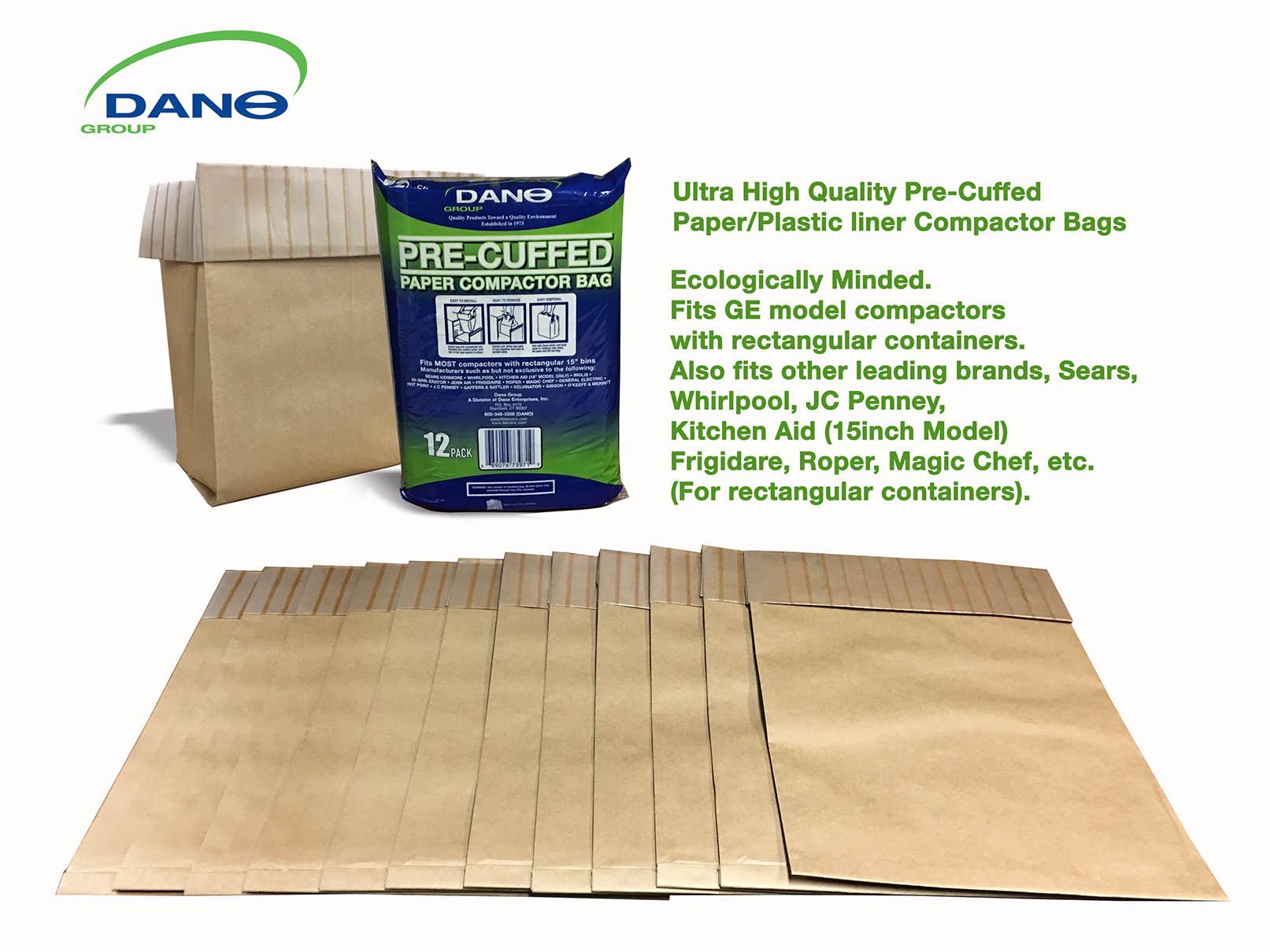 Dano Pre-Cuffed Compactor Bags - Heavy Duty Trash Bags for Waste Disposal, 30 Gallon, 50 Count | Perfect for Kitchen, Office, and Outdoor Cleanup