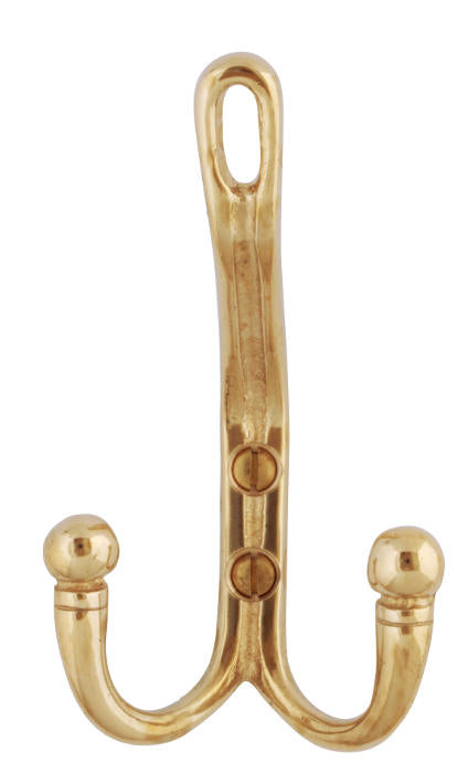 Double Hat Hook in Solid Brass - Heavy Duty Coat Hanger for Hats, Scarves & Jackets - Perfect for Entryway, Bedroom or Closet Organization