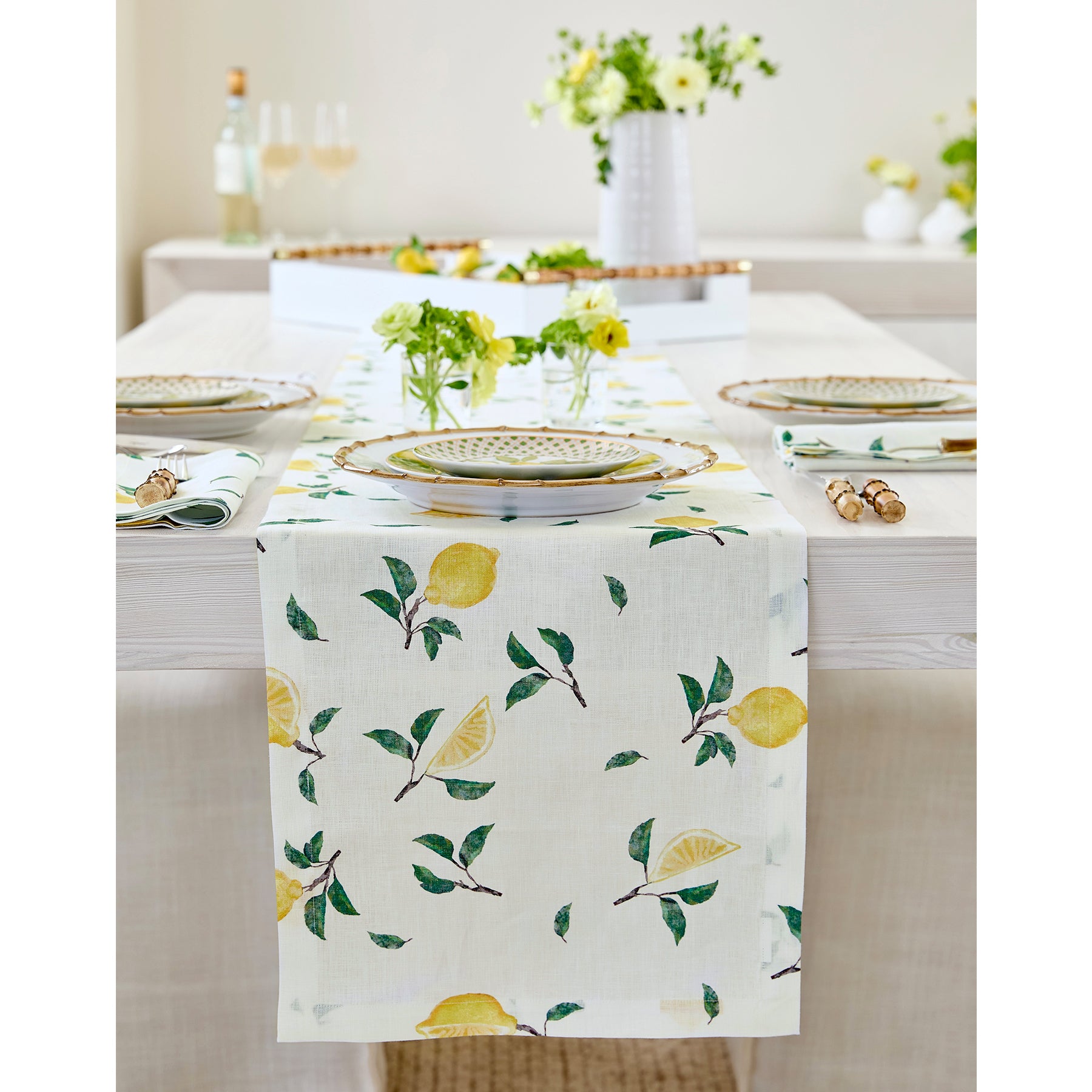 Elegant Botanical Lemon Table Runner - Natural Cotton Dining Table Decor for Spring & Summer Parties, Weddings, and Farmhouse Style Homes