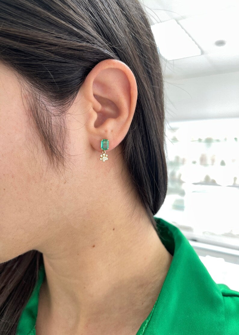 14K Gold Emerald & Diamond Dog Paw Print Stud Earrings - 2.36tcw, Perfect for Pet Lovers & Everyday Wear
