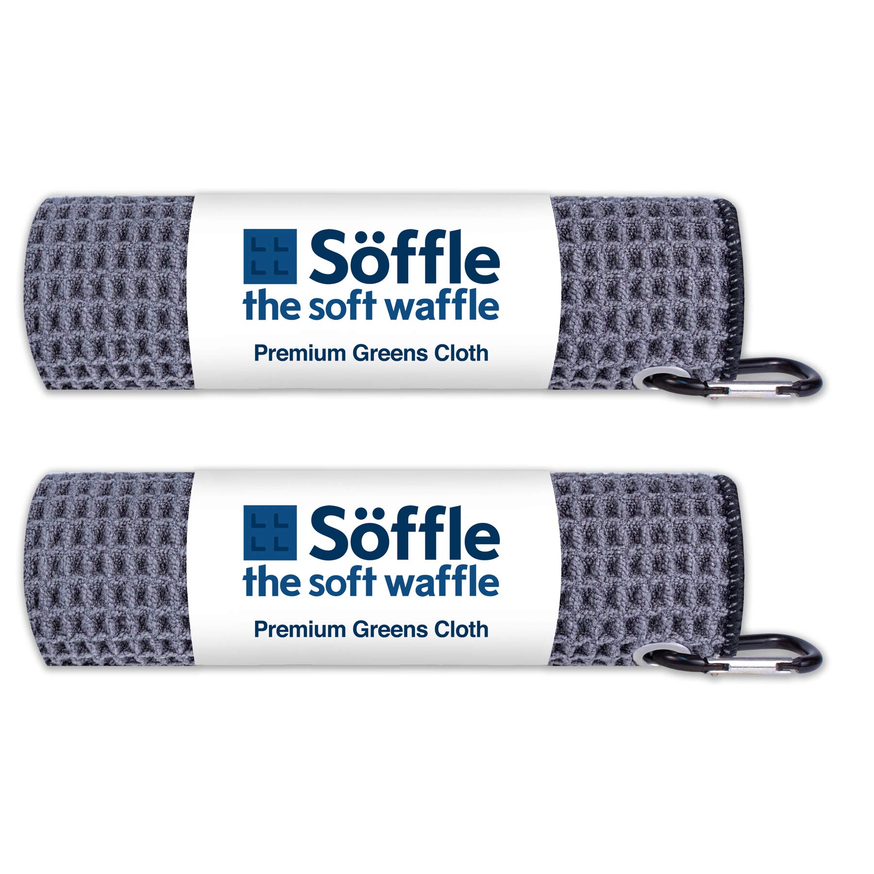 Premium Waffle Golf Towels 2 Pack - 16x16 Inches with Clip - Quick-Dry Microfiber Golf Accessories for Greens & Course (Silver & Black) - Perfect for Golfers, Caddies & Club Cleaning