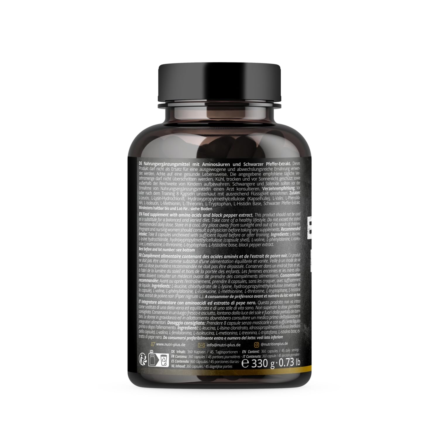 Alphatier EAA Capsules - 360 Mega Caps 750mg - High Dose Vegan - 8 Essential Amino Acids - Pure Protein Capsules No Additives - Amino Supplement for Muscle Recovery, Workout & Fitness