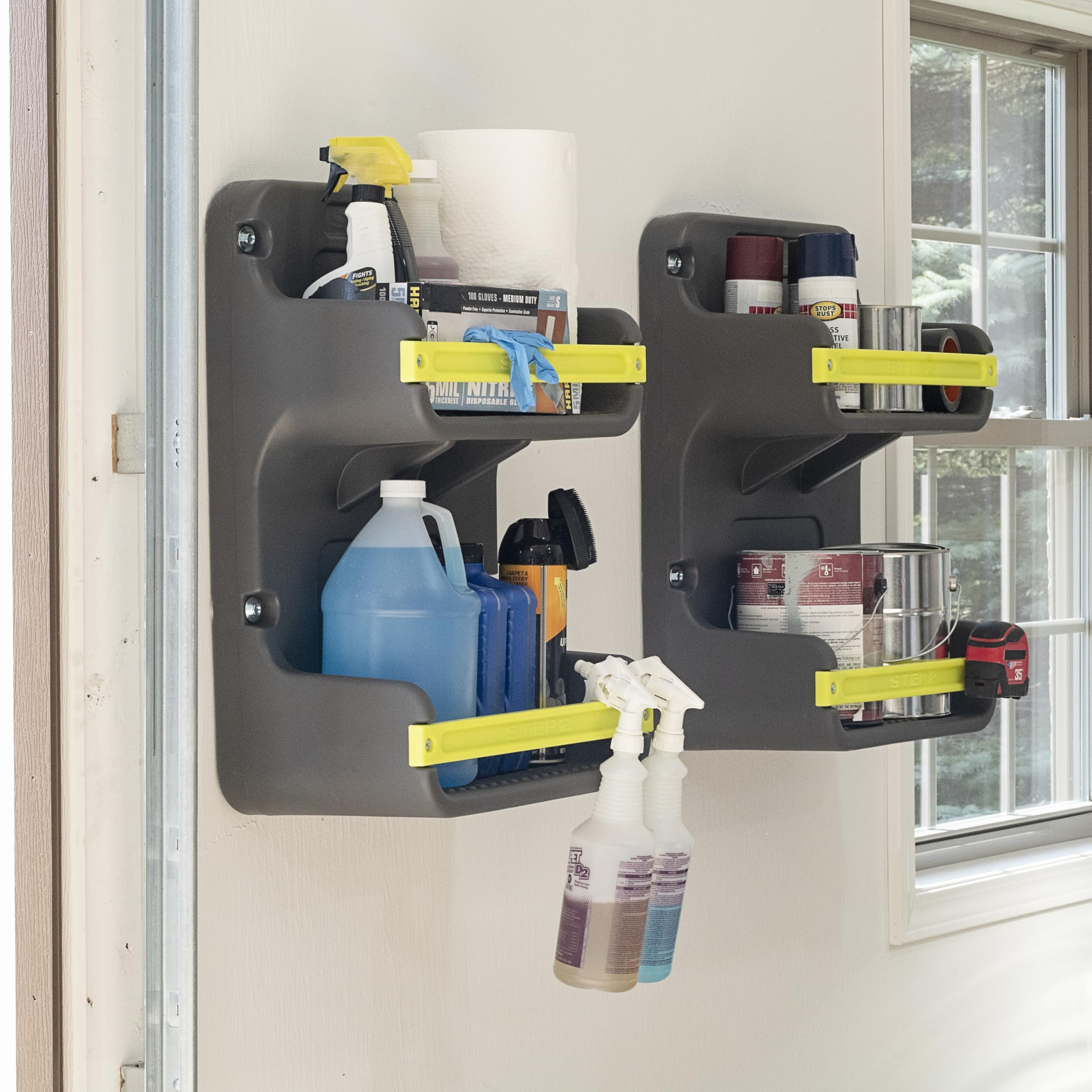 Step2 Evertough Vertical Wall Shelf - Heavy Duty 2-Pack Storage Shelves for Garage, Shed, Pantry | Indoor & Outdoor Weather-Resistant Plastic Shelving Units in Charcoal Gray | Perfect for Organizing Tools, Garden Supplies & Household Items