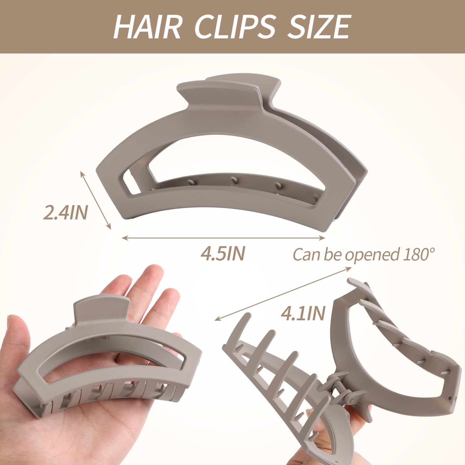 6 PCS Large Hair Clips for Thick Hair - Strong Hold Claw Clips for Women & Girls - Matte Non-Slip Hair Clips for Short to Long Hair - Perfect for School, Work, Gym and Everyday Styling
