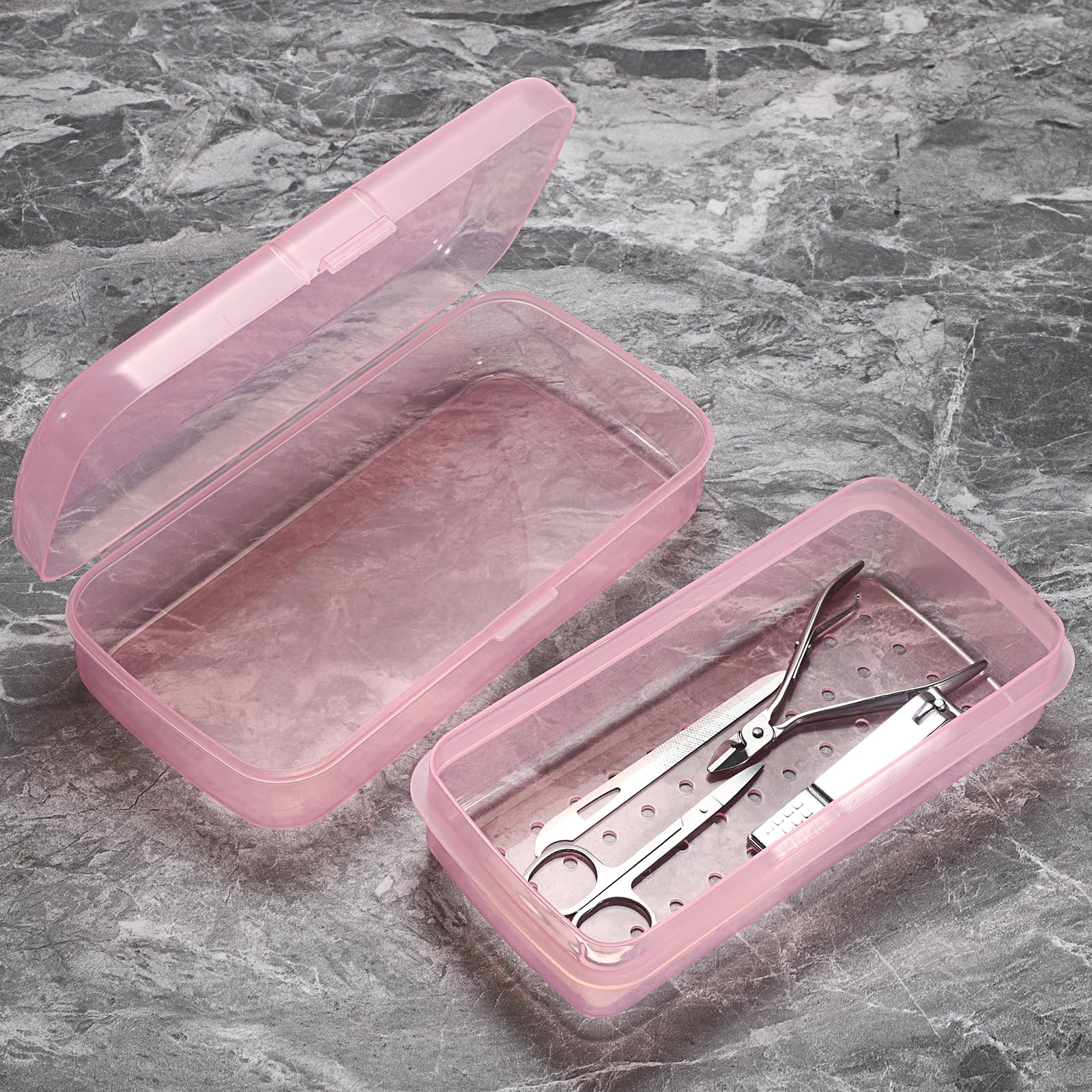 JUXYES Plastic Sterilizing Tray for Nail Art Tools - Portable UV Sterilizer Tray with Strainer & Transparent Storage Box for Tweezers, Manicure Accessories | Salon & Home Nail Care Organization Solution