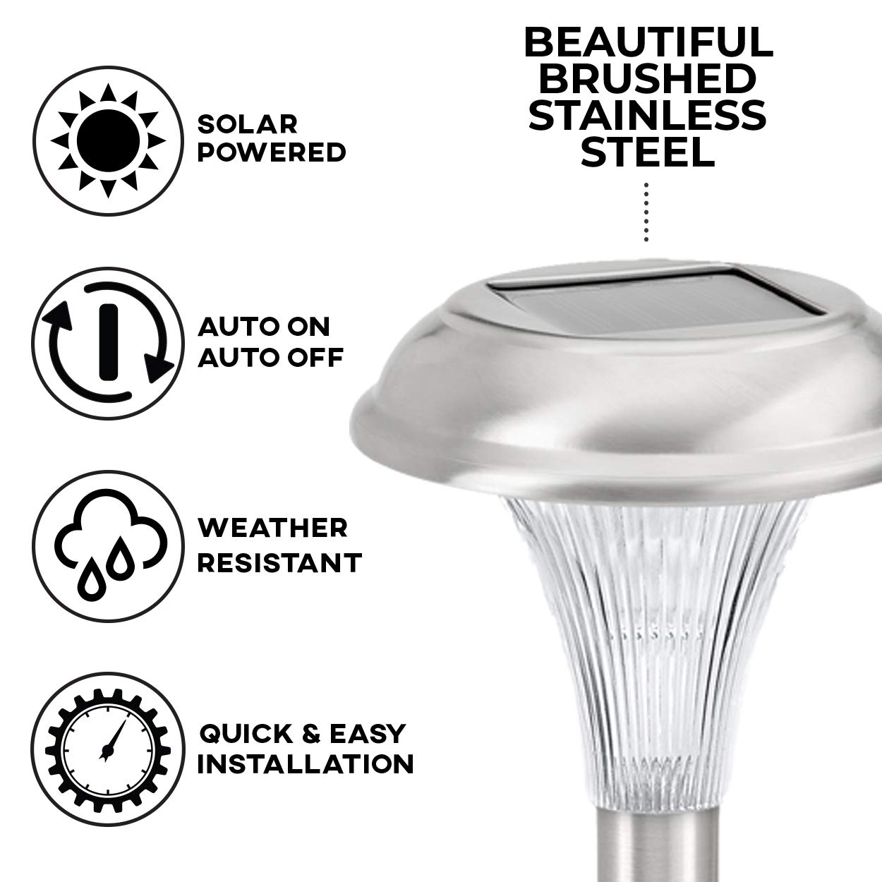 Solar Pathway Lights Outdoor - 8 Pack Super Bright LED Walkway Lights, Brushed Stainless Steel Garden Lights for Patio, Lawn, Yard & Landscape Decor (12 Inch Tall) - Perfect for Driveway, Backyard & Garden Lighting at Night