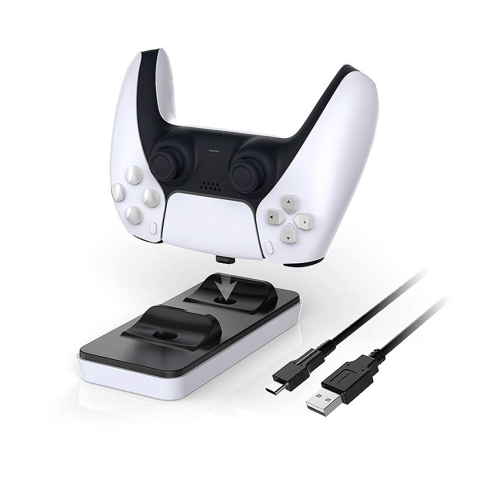 EXGREEM PS5 Controller Charger Stand - Dual USB-C Charging Station Dock for Sony PlayStation 5 DualSense Controllers | Fast Charging Accessories with Detachable Ports | Perfect for Gaming Setup & Organized Playstation Accessories Storage
