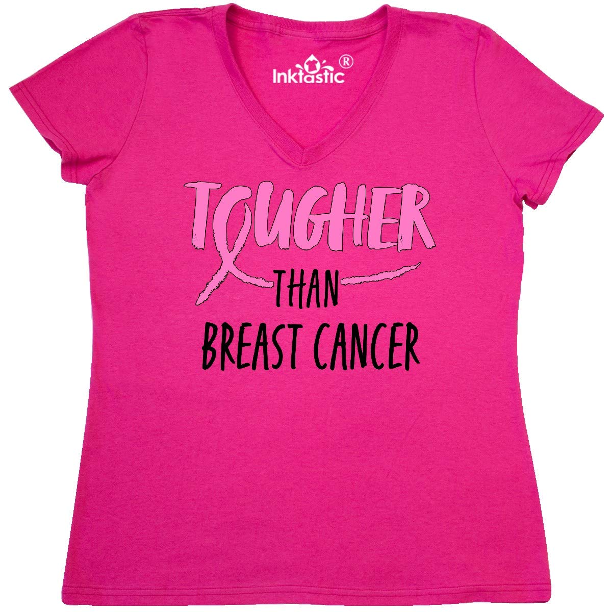 Tougher Than Breast Cancer Pink Ribbon Women's V-Neck T-Shirt - Awareness & Support Tee for Survivors, Fighters & Supporters - Perfect for Fundraisers, Walks & Everyday Wear