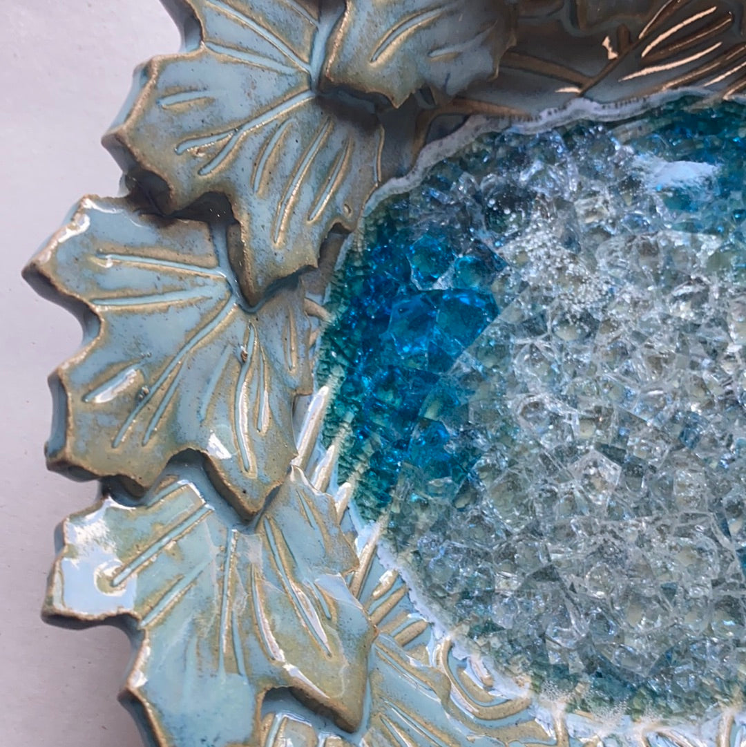 Handmade Melted Glass Leaf Bowl - 7 Inches Wide, 3 Inches Tall - Perfect for Fruit, Candy, or Home Decor Centerpiece