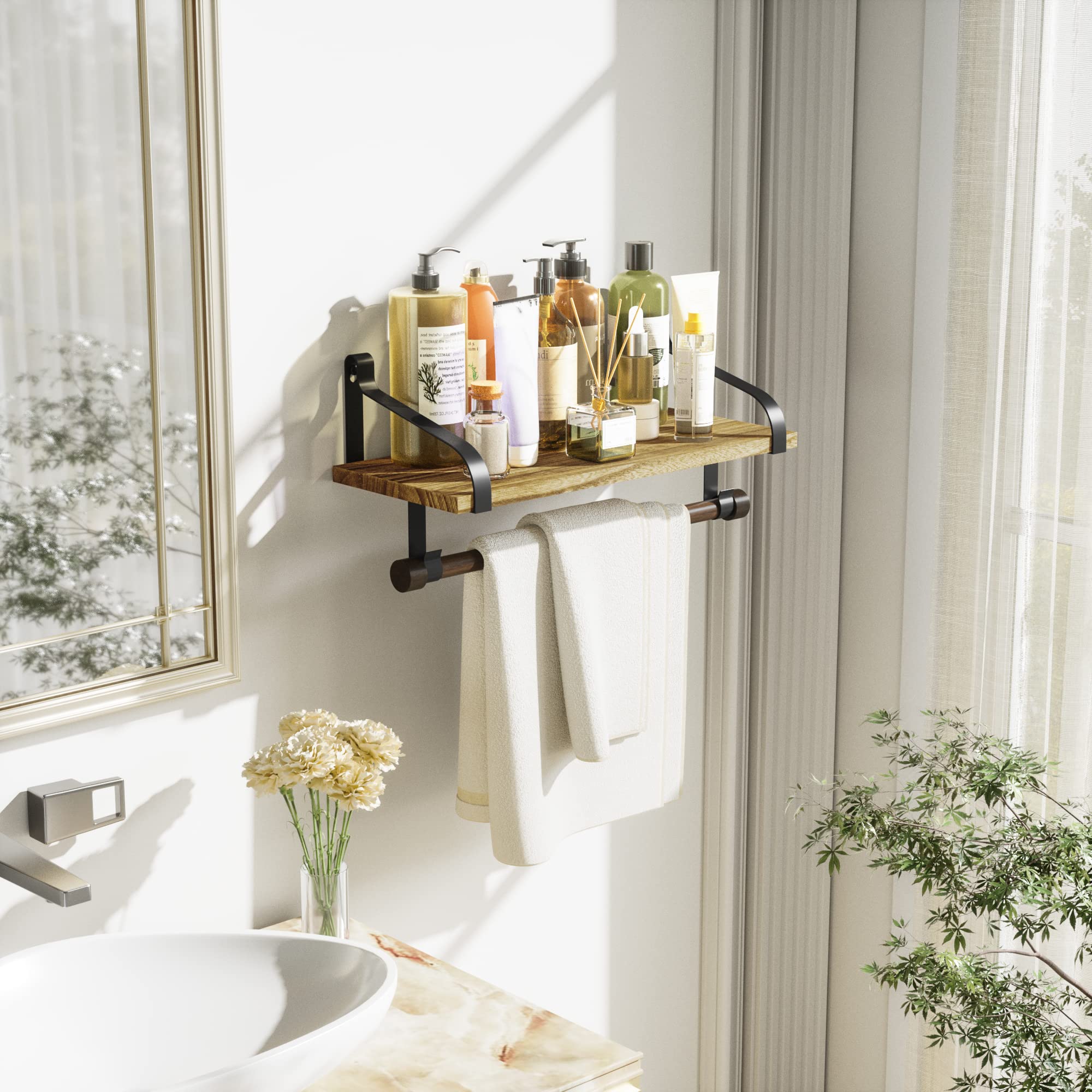 Floating Shelves Wall Mounted - Set of 2 Sturdy Wooden Shelves for Home Decor, Bathroom, Kitchen & Living Room Organization | Love-KANKEI Modern Wall Shelves