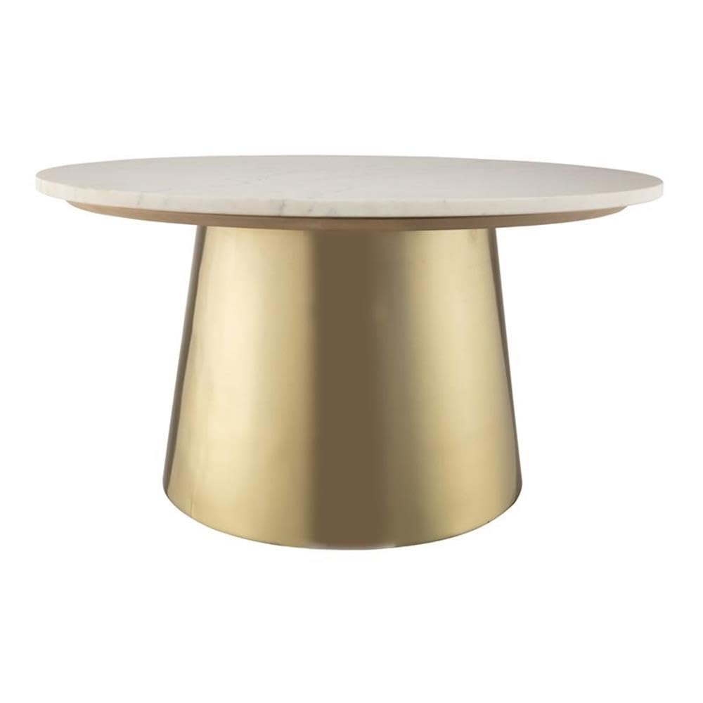 TOV Furniture Bleeker Modern Marble Coffee Table with Gold Base, 30.8 Inch Round Cocktail Table in White Marble - Perfect for Living Room, Lounge, and Office Decor