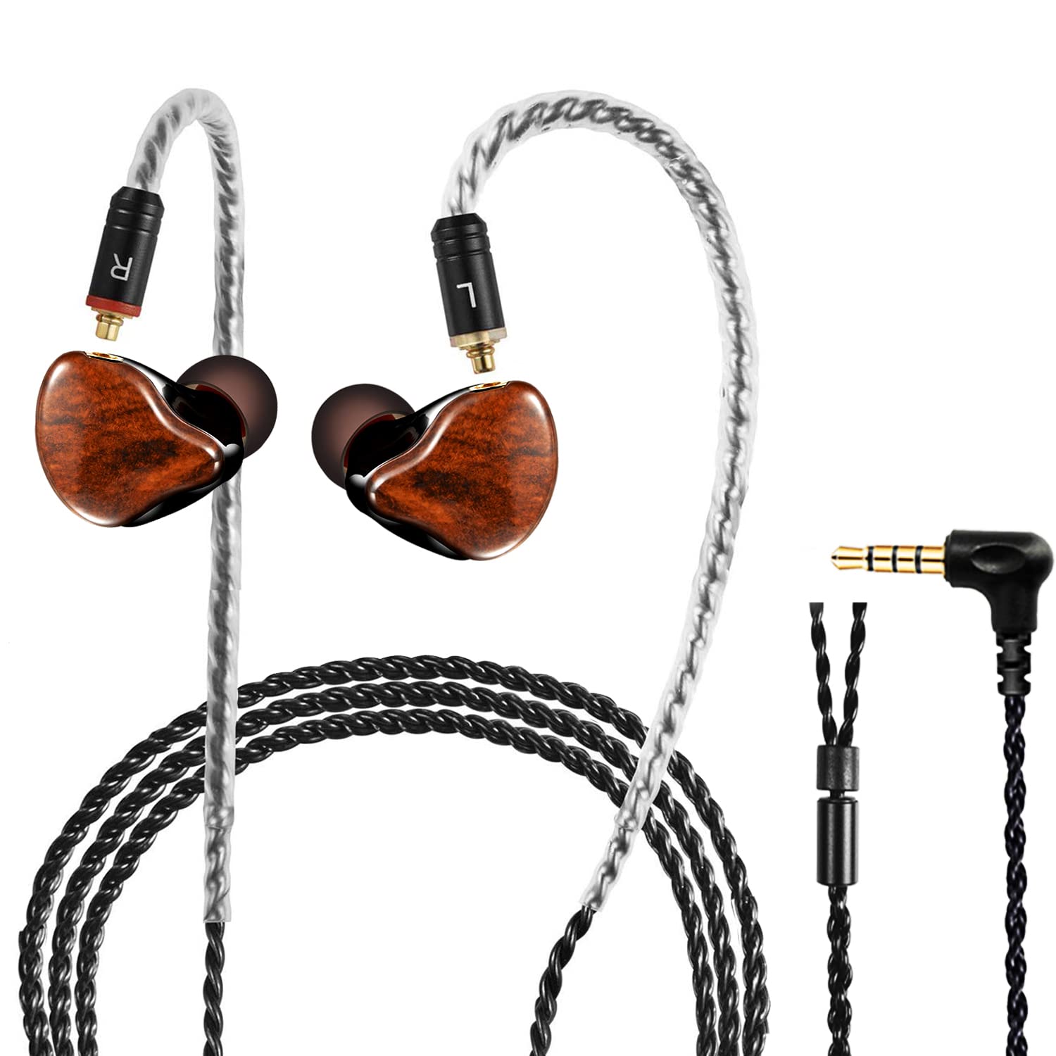 Premium HiFi Stereo In-Ear Monitor Headphones - Dual Dynamic Driver Wired IEM Earbuds with Detachable Cable, Noise Isolating Design for Musicians, Singers, Drummers & Audiophiles (Wood Grain) - Perfect for Live Performances, Studio Recording & Critical Listening