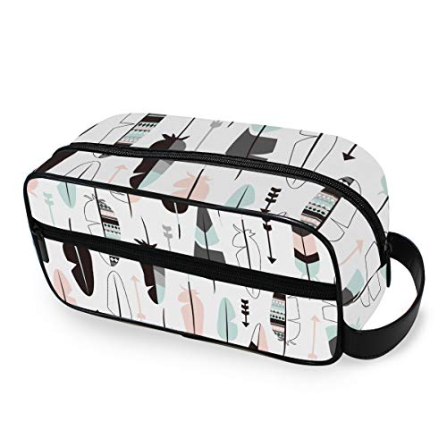 ZZAEO Seamless Indian Geometric Feathers Arrow Small Makeup Bag - Stylish Portable Women's Toiletry Cosmetic Organizer with Handle | Perfect for Travel, Gym, and Everyday Essentials Storage