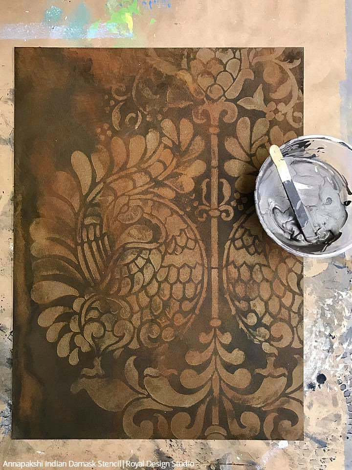 Annapakshi Indian Damask Wall Stencil - Reusable DIY Painting Template for Home Decor, Mandala Art, and Wall Murals | Perfect for Bedroom, Living Room, and Nursery Decoration