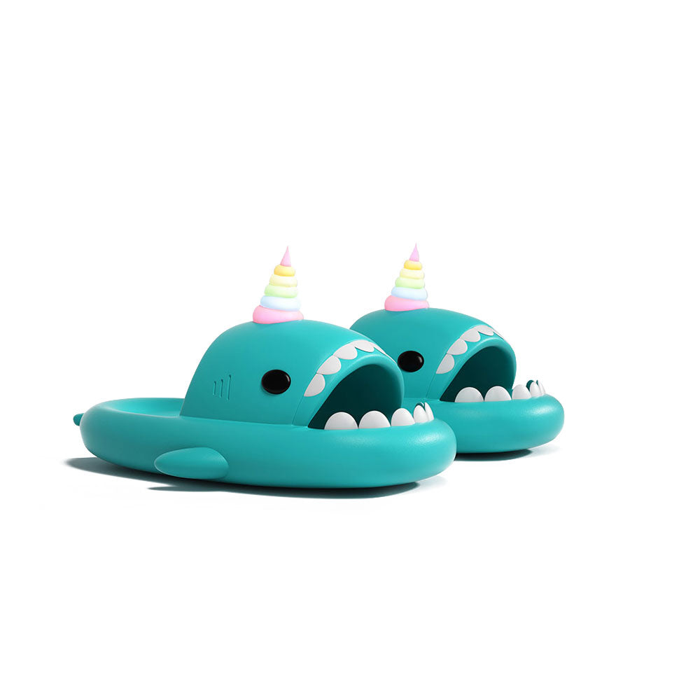 Sharkicks Unicorn Shark Slides for Women & Men - Comfortable Non-Slip Beach Sandals for Pool, Vacation, and Summer Outdoor Activities