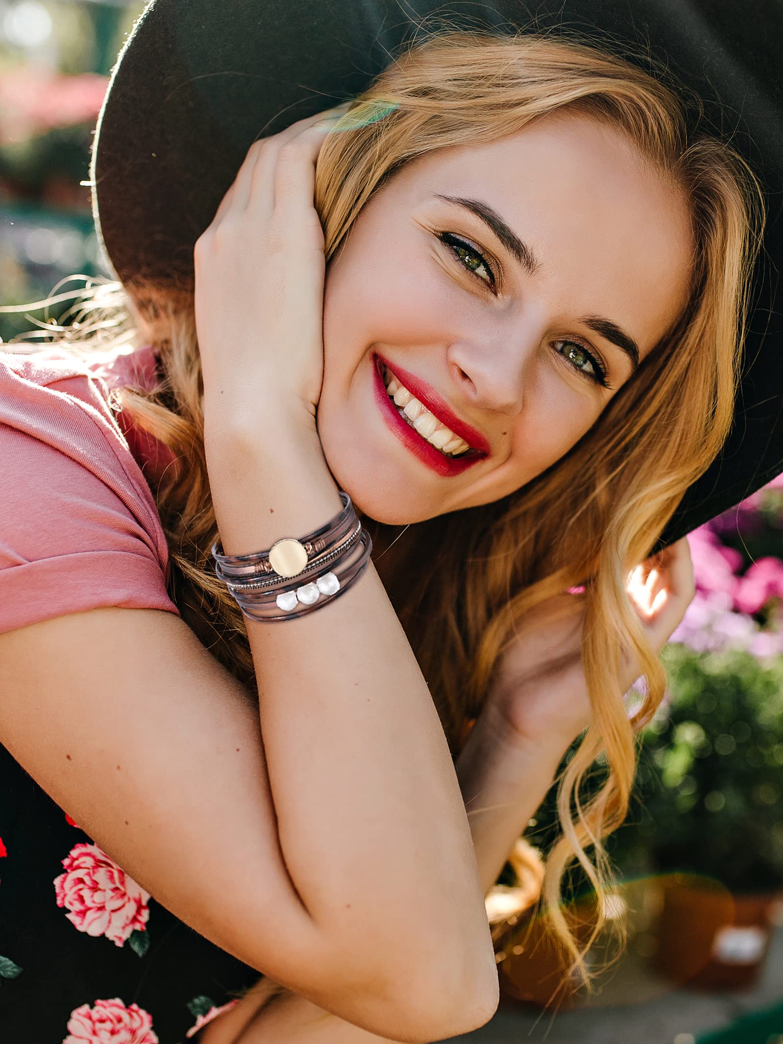 Trendy Blue Leather Wrap Bracelet for Women - Stackable Western Cuff Bracelet, Multi-Layer Boho Jewelry for Everyday Wear & Fashion Accessories
