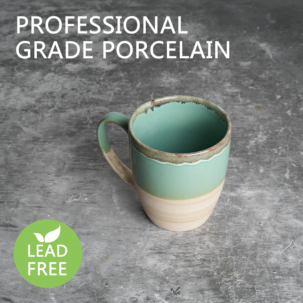 Bosmarlin 16 Oz Ceramic Coffee Mug Set of 4 - Dishwasher & Microwave Safe - Reactive Glaze Tea Cups - 5 Color Options (Green) - Perfect for Home, Office or Gift Giving
