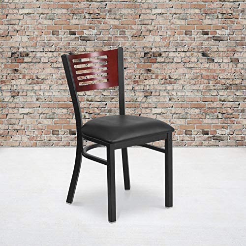 Mahogany Wood Back/Black Vinyl Seat/Black Metal Frame