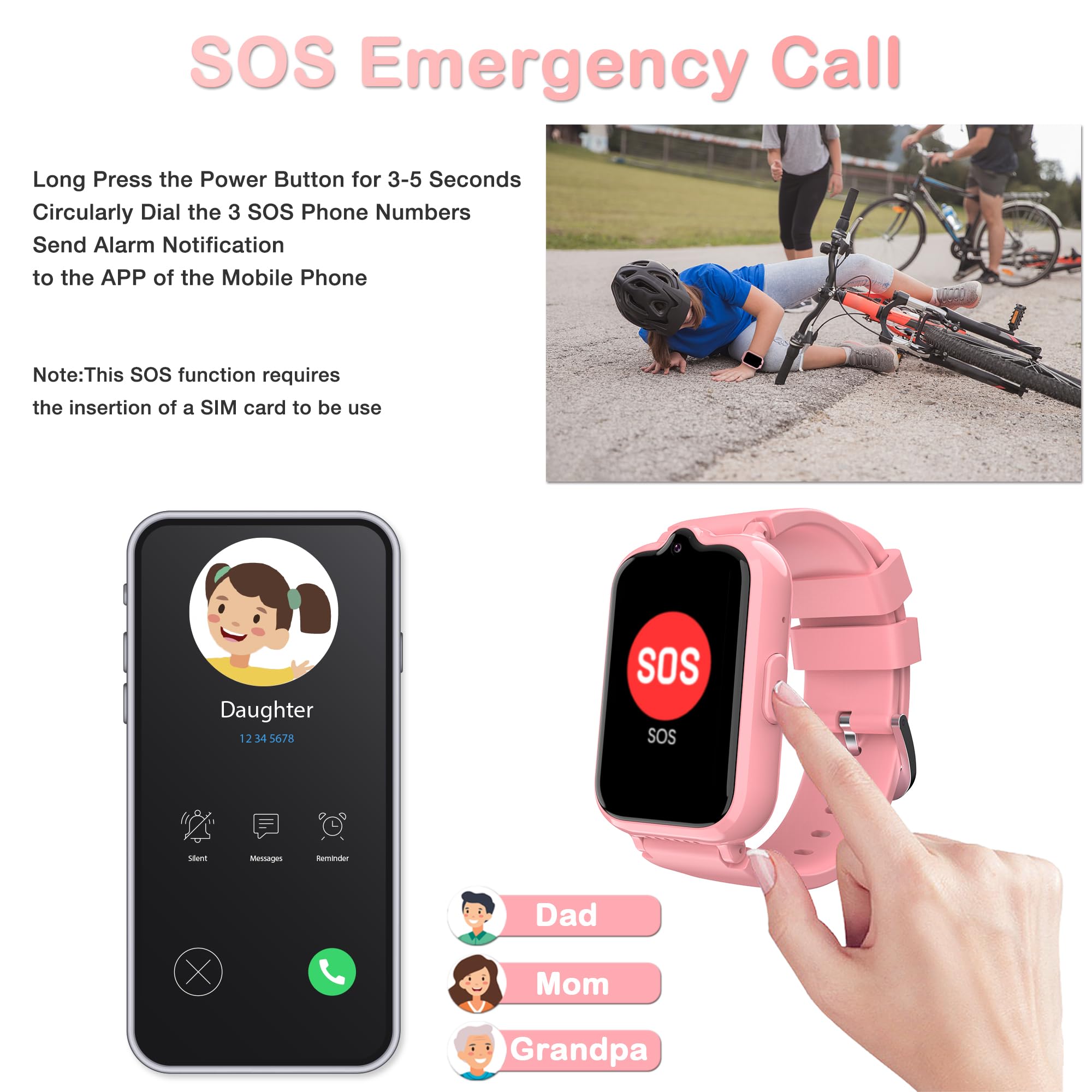 4G Kids Smart Watch with GPS Tracker, Video Calling & SIM Card Support - Waterproof Touch Screen Smartwatch for Boys & Girls Ages 5-12, SOS Call, Voice Chat, Camera - Perfect for School, Outdoor Activities & Safety Tracking (Pink)
