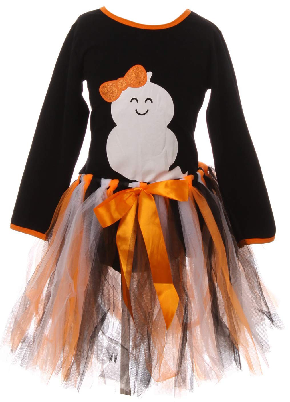 Halloween Long Sleeve Tutu Dress Set with Cute Smile Boo Print for Girls - Perfect for Trick-or-Treating, Costume Parties & Spooky Photo Shoots