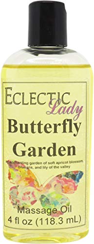 Butterfly Garden Massage Oil - 4oz Natural Relaxing Massage Oil with Sweet Almond & Organic Jojoba Oil | Preservative-Free, Vegan | Perfect for Couples Massage, Aromatherapy & Spa Nights