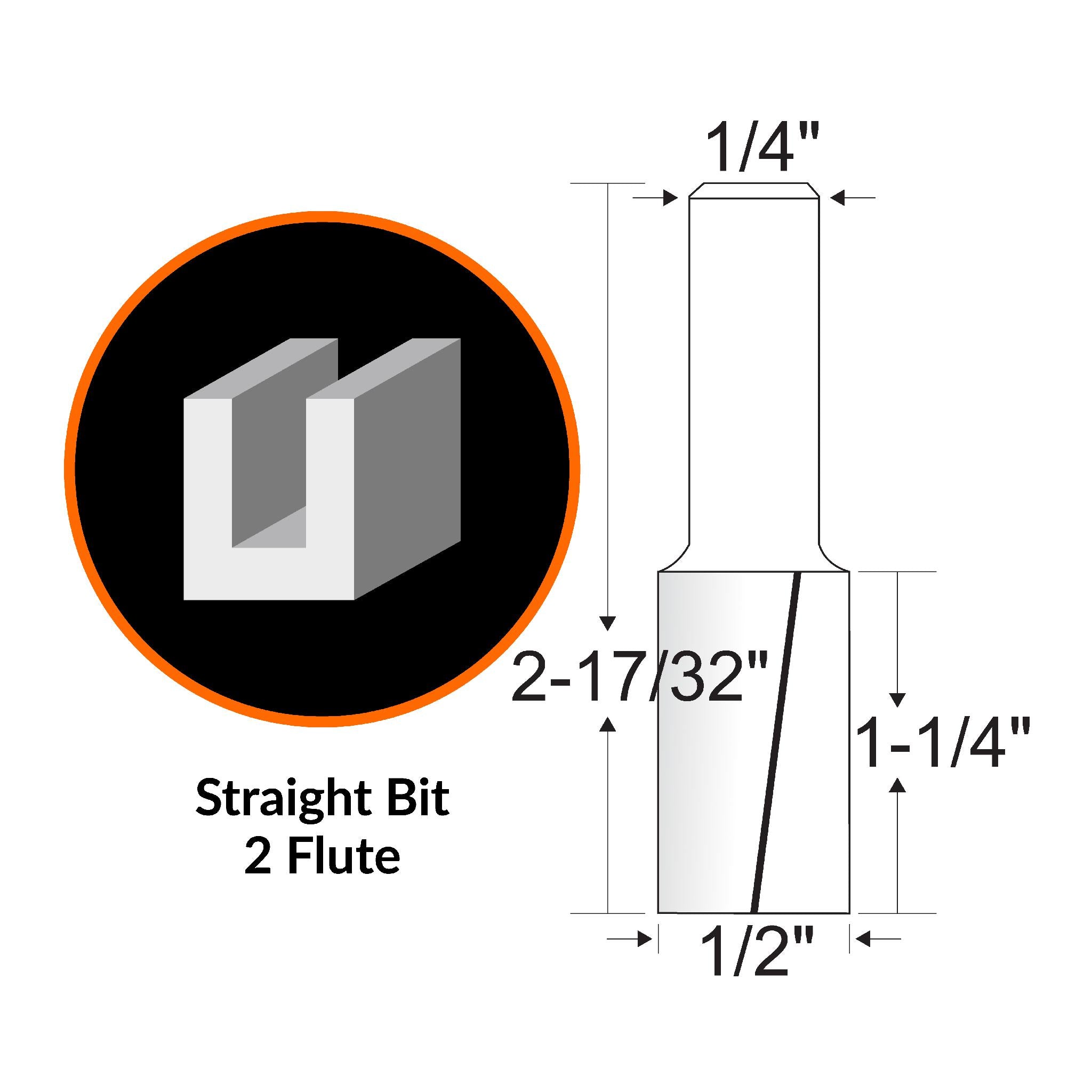 WEN RB108FF 1/2 Inch Straight 2 Flute Carbide Tipped Router Bit with 1/4 Inch Shank - 1-1/4 Inch Cutting Length for Woodworking, Cabinetry, and DIY Projects