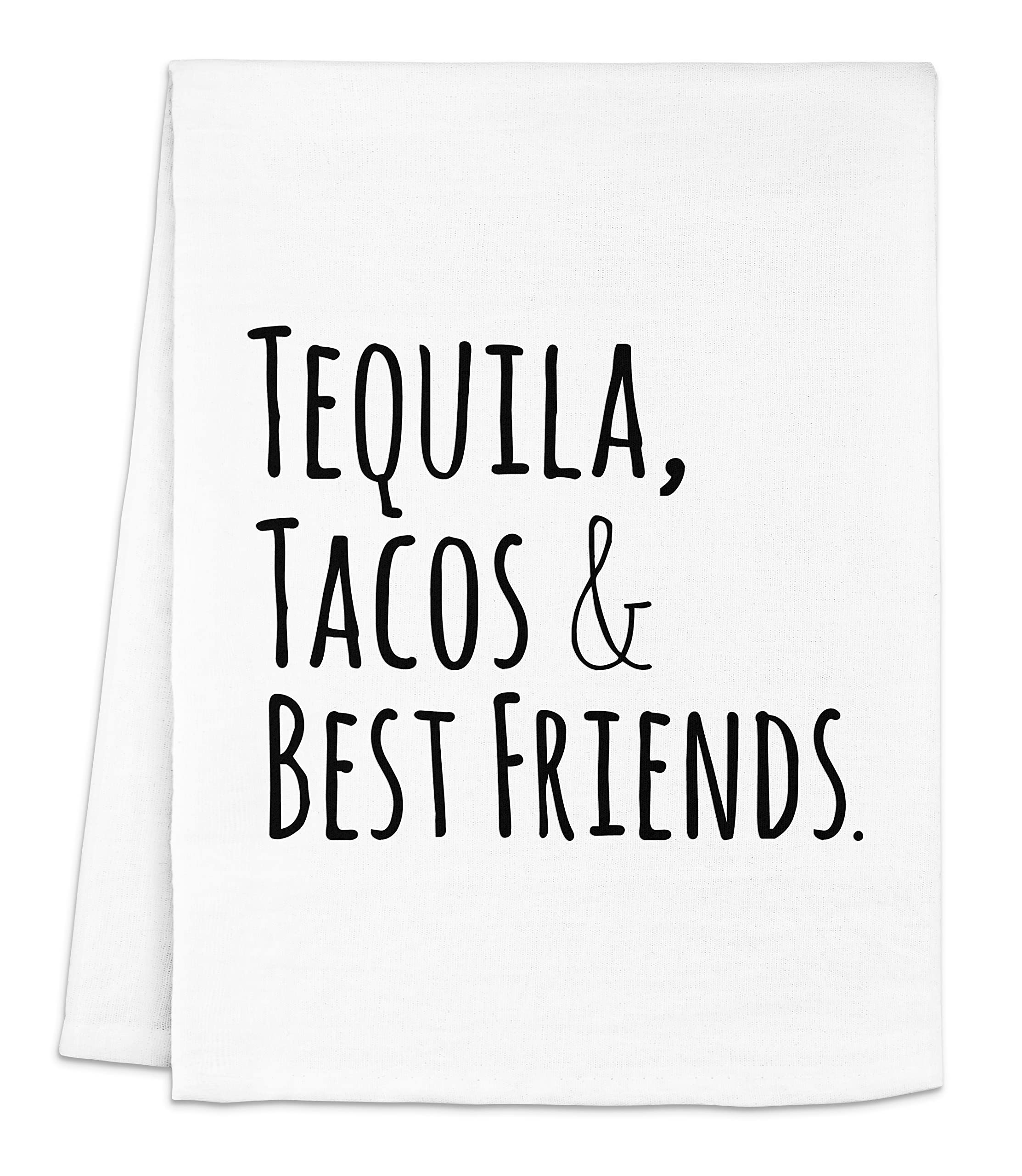 Funny Dish Towel - Tequila, Tacos & Best Friends Design, Flour Sack Kitchen Towel for Housewarming Gifts, Farmhouse Kitchen Decor in White or Gray, Perfect for Parties & Everyday Use