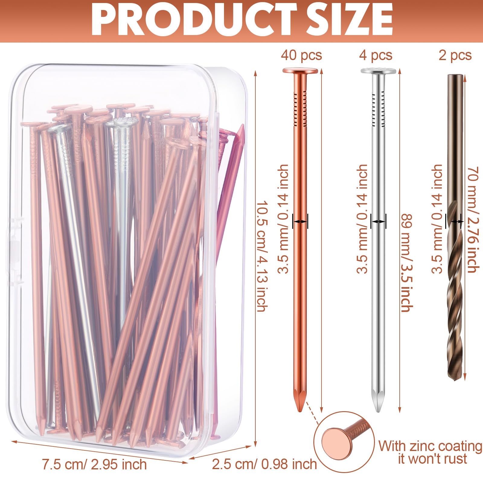 **47 Pcs Copper Nails Tree Stump Killer Set – 40 Copper Nails for Killing Trees, Stumps & Roots – 3.5 Inch Stump Removal Spikes with 4 Steel Nails, 2 Drill Bits & Storage Box – Ideal for Yard Maintenance, Landscaping & DIY Tree Removal**