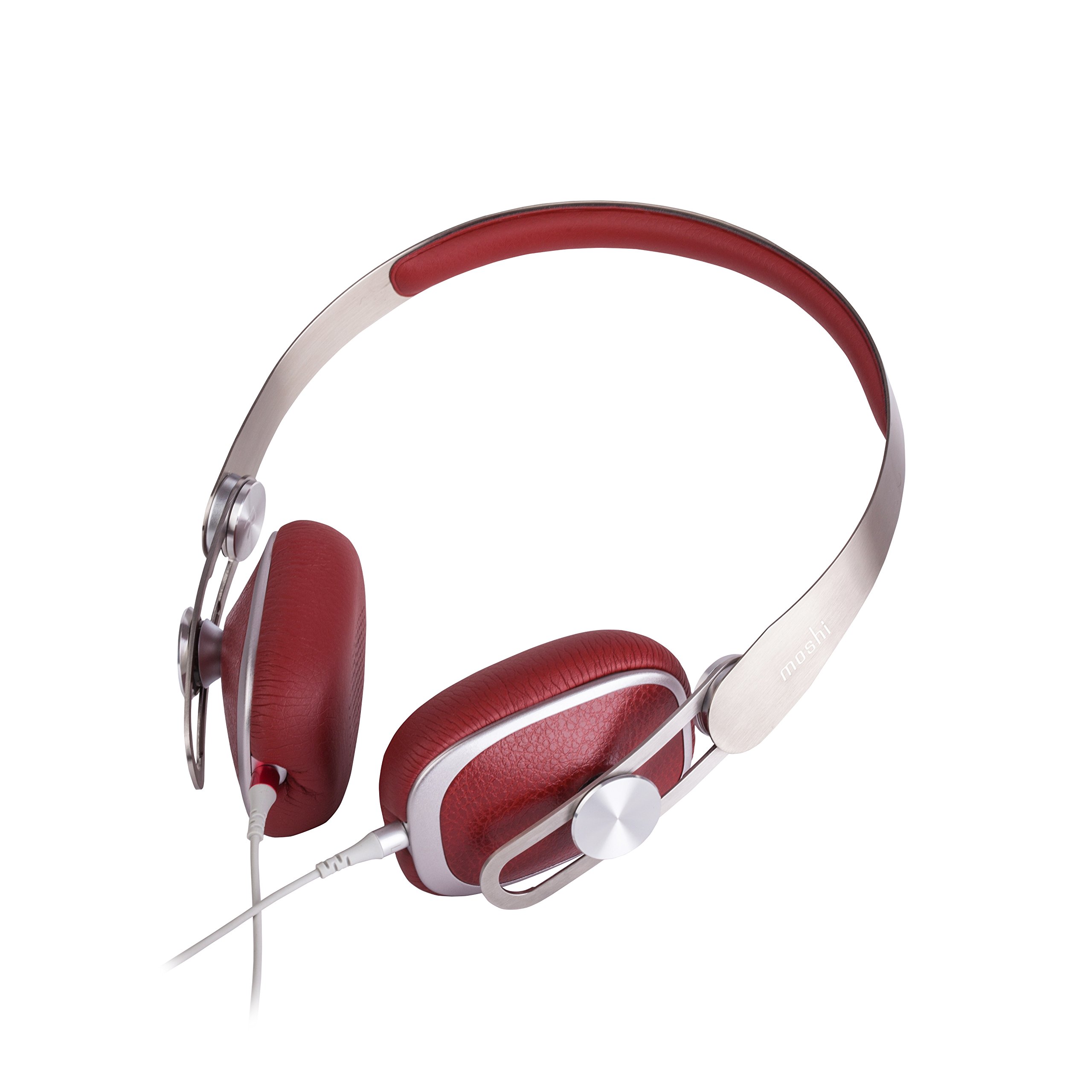 Premium Moshi Avanti On-Ear Headphones with 3.5mm Jack - Lightweight Hi-Res Audio, Detachable Cable & Carrying Case (Burgundy Red) - Perfect for Travel, Commuting & Office Use