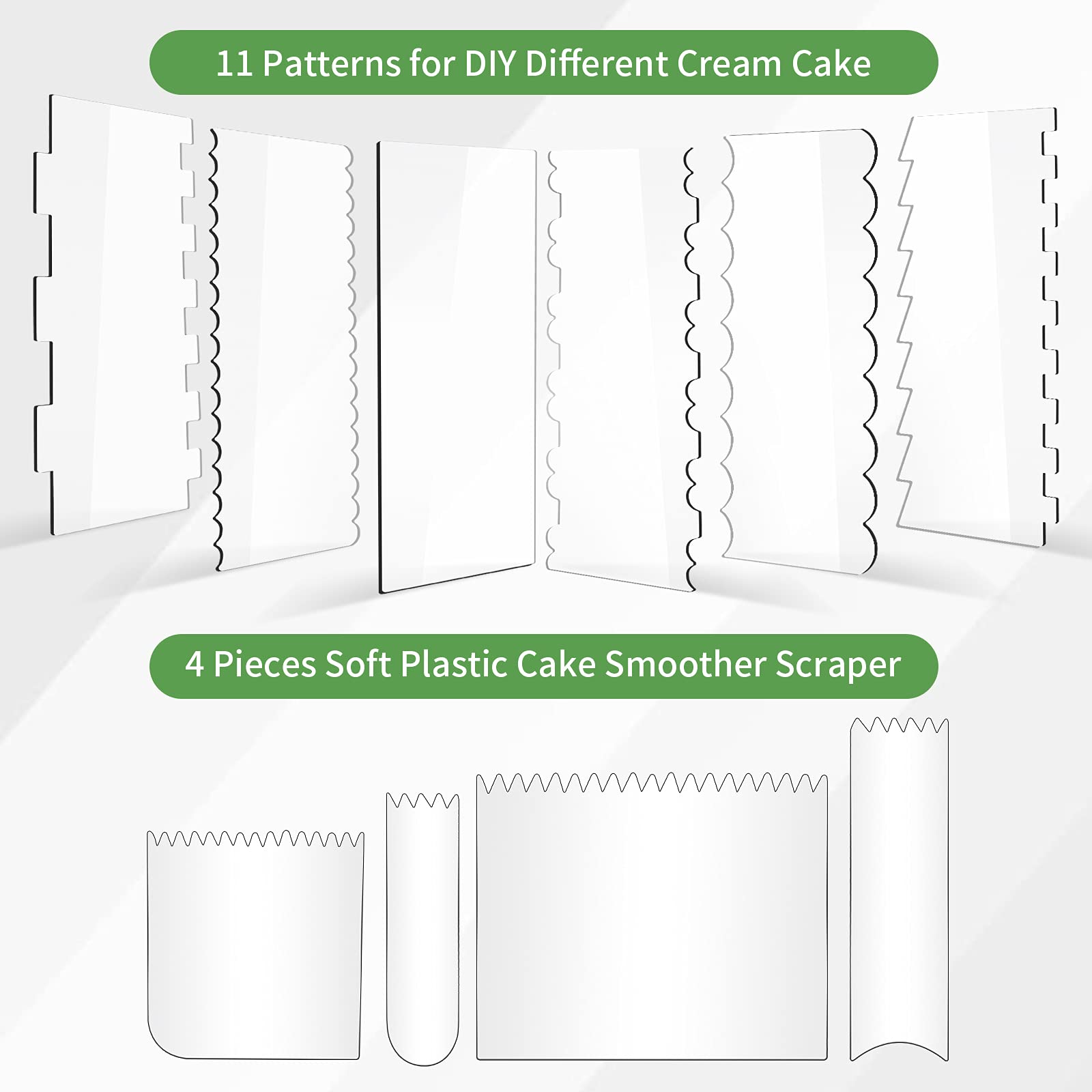 10 PCS Acrylic Cake Smoother Set for Icing - 6PCS with 11 Edge Patterns & 4 Soft Plastic Frosting Scrapers - Professional Cake Decorating Tools for Smooth Cream Cakes, Cupcakes & Desserts
